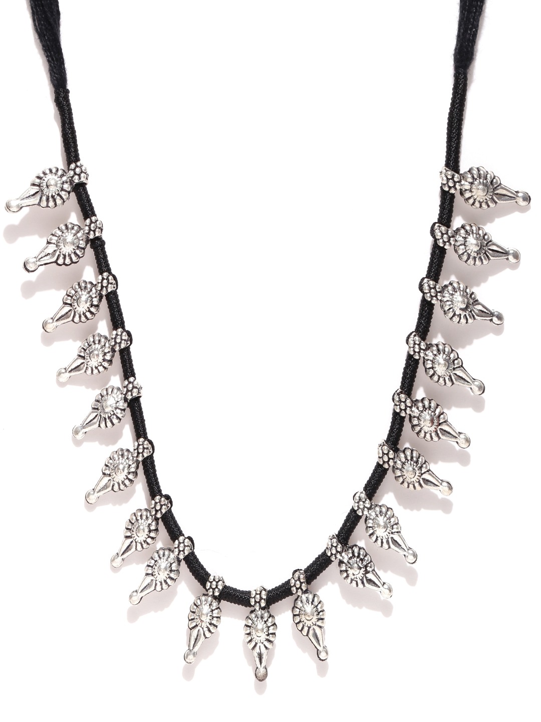 YouBella Oxidised Silver-Toned  Black Metal Necklace
